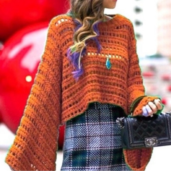 Free People Caught Up Crotchet Sweater in Terracotta S - Picture 5 of 5